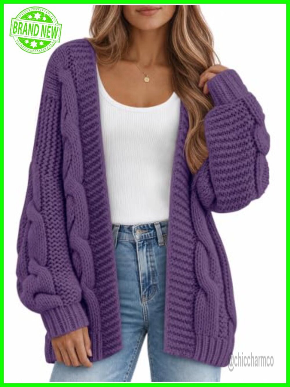 Oversized Chunky Cable Knit Cardigan Open Front Long Sleeve Slouchy Fall Outwear